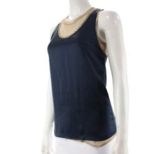 NANETTE LEPORE NAVY BLUE SLEEVELESS SILK BLOUSE